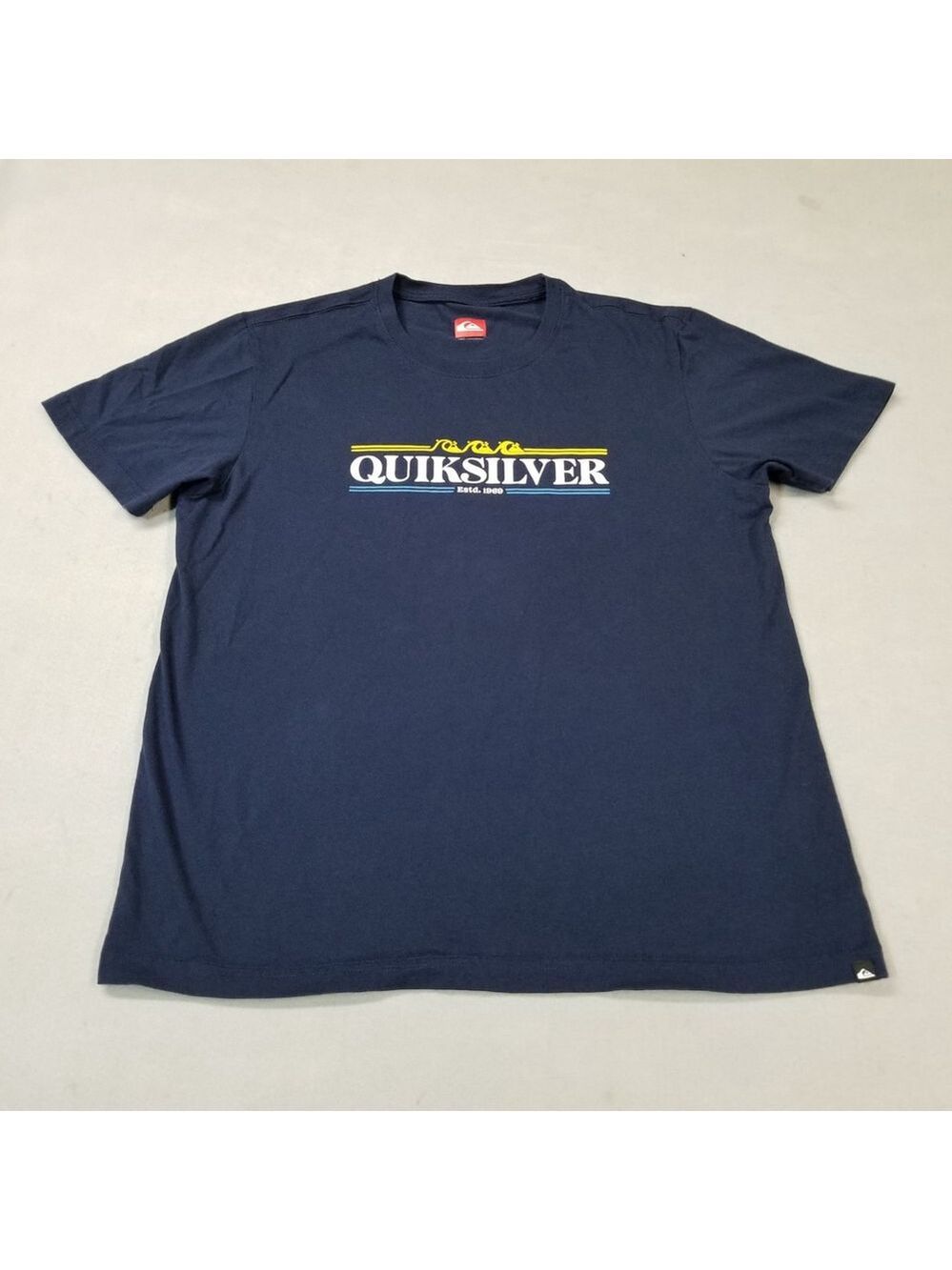 QuikSilver T-Shirt Mens Size L Blue Logo Spell Out Short Sleeve Surf Skate